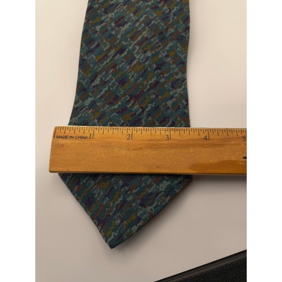 J.T. Beckett Silk Tie Abstract Geometric Teal Green Mens Necktie - Picture 3 of 4